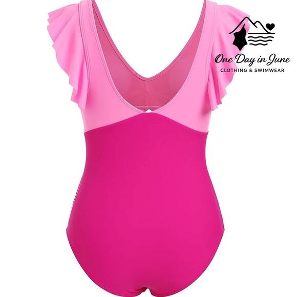 B2Prity Plus Size Ruffle Cross Front Cut Out One Piece Swimsuit Size 2XL - Picture 2 of 7